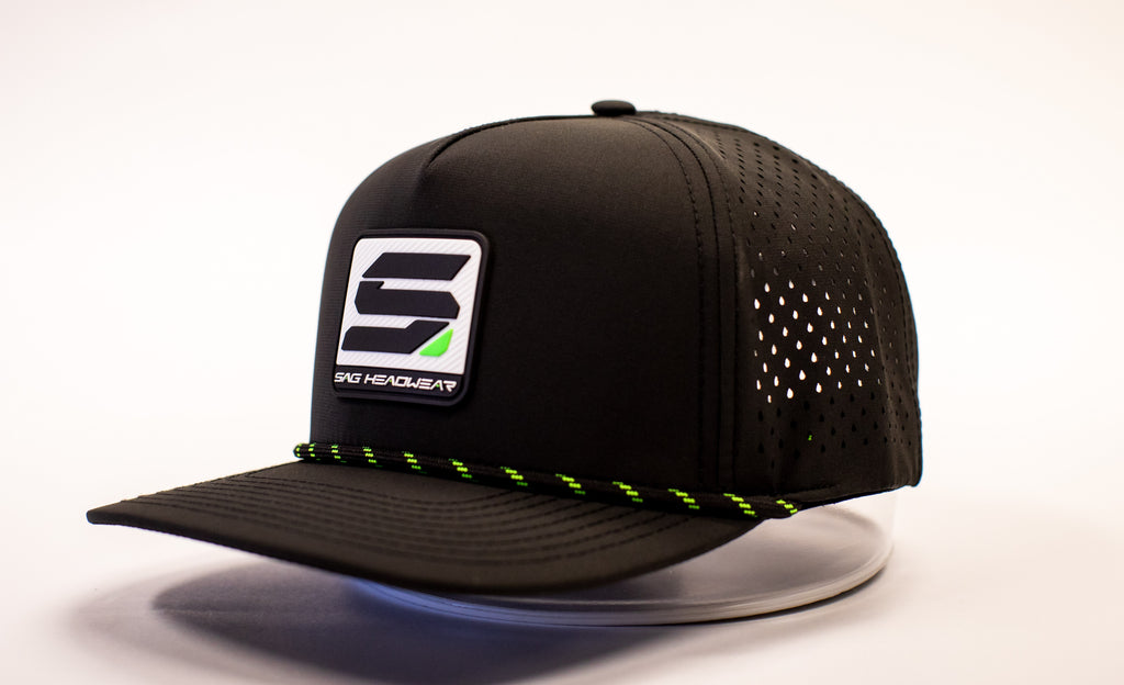 Black/ Flourescent Green SAG Headwear Square Logo