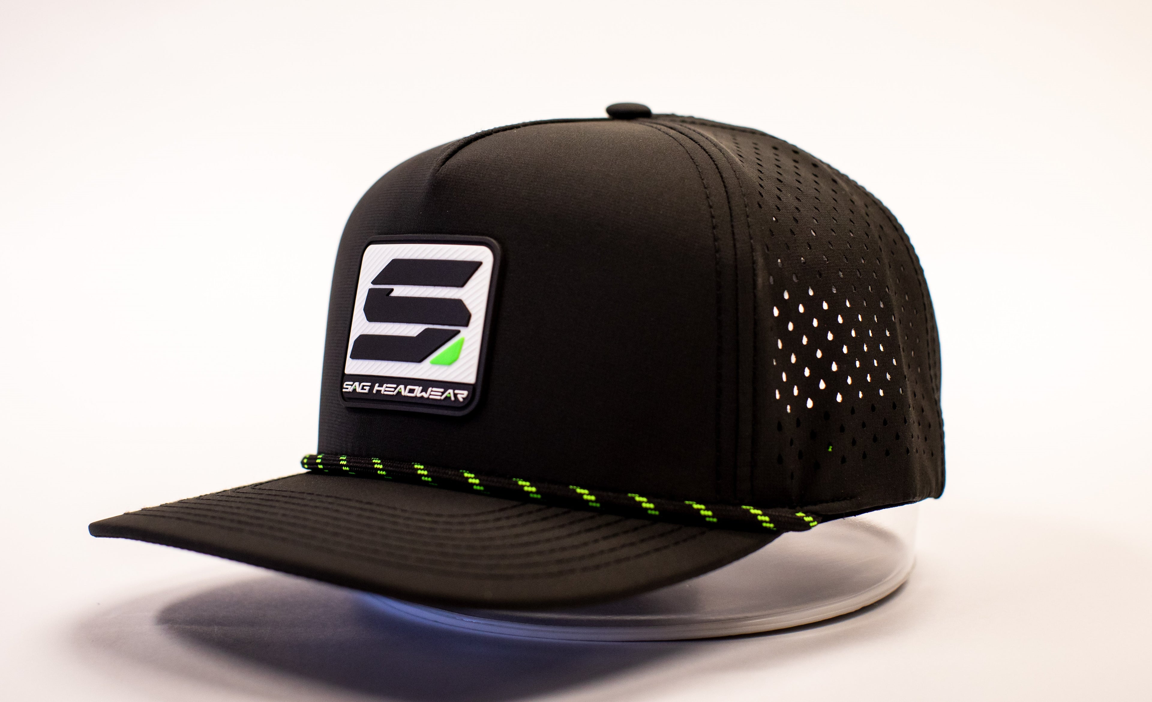 Black/ Flourescent Green SAG Headwear Square Logo