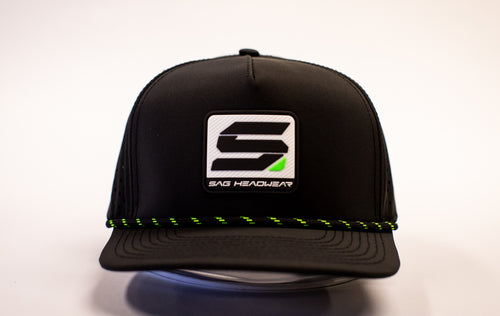 Black/ Flourescent Green SAG Headwear Square Logo